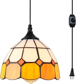 Tiffany Hanging Pendant Light - Dimmable Mini Plug In Light Fixture, Perfect Vintage Swag Ceiling La