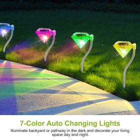 4Pcs Solar Garden Stake Light Outdoor Diamond LED Light 7 Color Changing IP65 Waterproof Pathway Stake Decorative Lamp For Garden Patio Yard Walkway
