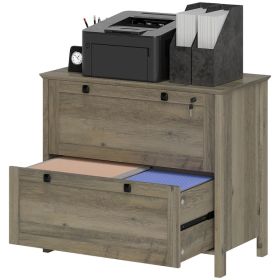 2 Drawer File Cabinet, Lockable Filing Cabinet with Adjustable Hanging Bar for Letter, A4 Size, Weathered Grey Oak (Option: grey)
