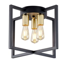 3-Light Ceiling Light Fixture, Black And Gold Semi-Flush Mount Chandelier With Geometric Metal Shade, Farmhouse Industrial Lighting For Kitchen L (Option: Black)