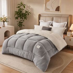 1PC Reversible Sherpa Comforter, Ultra Warm Thick Plush Bedding Quilt For Cold Winter (Option: 90x90 in-Grey)