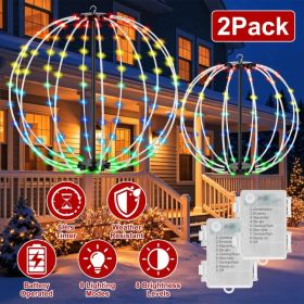 2 Pack Battery Operated Christmas Hanging Ball Lights RGB LED Christmas Sphere Lights 12in & 16in Size with Remote Control 8 Modes Timer for Outd (Option: Multicolor)