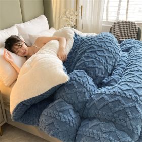 1PC Dual Sided Sherpa Comforter, Thick Warm Fleece Bed Blanket For All Season, Soft Plush Bedding For Bedroom (Option: Blue-104x90 in)