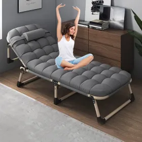 Full Bed With Upholstered And Pillows For Home Leisure, Guest Bed - Adjustable Single Sofa Bed, Durable Iron Rack, Easy To Transport And Store, A (Option: grey)