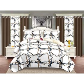Quilted Bedspread & Curtain Set 9 Piece, Queen Size - Bedding Ensemble with Sheer Filtering Drapes, 1.6" Grommet Top, Machine Washable (Option: Brown-King)