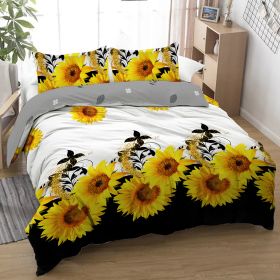 3 Pieces Black And White Background Sunflower Duvet Cover Set Yellow Flower Polyester Bedding Set For Adults Bedroom Decor Twin Full Queen King S (Option: Full-Yellow)