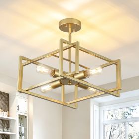 4-Lights Ceiling Light Gold Light Fixture Industrial Flush Mount Ceiling Light Farmhouse Chandelier Lighting For Kitchen Island Dining Room Bedro (Option: Gold)