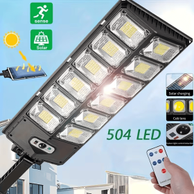 504LED Solar Induction Motion Sensor Street Lamp, Remote Control Solar Wall Light With 3 Lighting Modes, 4500mAh,Dusk To Dawn Security Lighting F (Option: 1pcs)