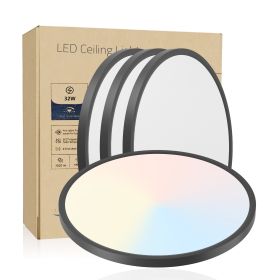 4 PACK Flush Mount LED Ceiling Light Fixture Black, 16Inch 32Watt, Dimmable & 5 Color Selectable Ceiling Lamp 3520LM Low Profile Ceiling Light Fo (Color: Black)
