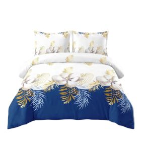 3 Piece Heavyweight Duvet Cover Set, Luxury 100% Microfiber Bedding with Hidden Zipper & 4 Corner Ties, Navy Blue and Gold Tropical Floral Botani (Option: Navy Blue and Gold Tropical Floral-California King)