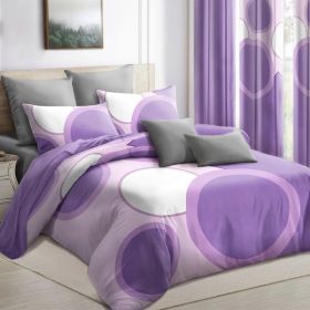 9-Piece Purple Geometric Circle Bedding & Curtain Set (Queen/King/Cal King) - Quilted Microfiber Bedspread + Sheer Curtains (Option: Purple Dot-TWIN)