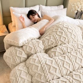 1PC Dual Sided Sherpa Comforter, Thick Warm Fleece Bed Blanket For All Season, Soft Plush Bedding For Bedroom (Option: Beige-53x79 in)