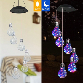 Colorful LED Solar Wind Chimes 21.6inch Light Bulb Shape Mobile Hanging Wind Chime Outdoor Waterproof Decorative Solar Powered Lights For Porch D (Option: 2pcs)