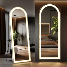 3 Color Lighting Mirror with LED Lights, 64"x21" Lighted Floor Standing Mirror with Stand, Wall Mounted Hanging (Option: rounded corners/26'71)