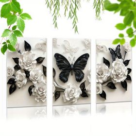 3 Pieces Set Of Framed Wall Art Canvas Prints Featuring A Black Butterfly And White Roses - Perfect For Home, Office, Living Room, Or Bedroom--Se (Option: 36X24inch)
