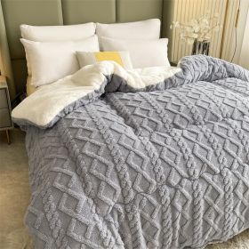 1PC Dual Sided Sherpa Comforter, Thick Warm Fleece Bed Blanket For All Season, Soft Plush Bedding For Bedroom (Option: Grey-53x79 in)